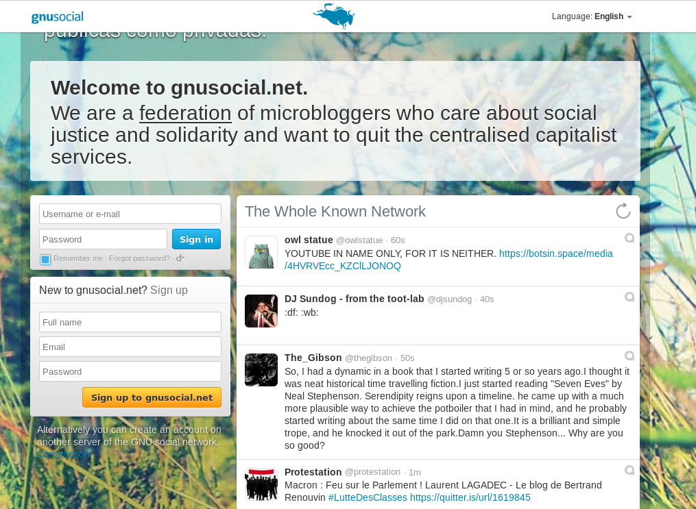 Screenshot of a GnuSocial instance