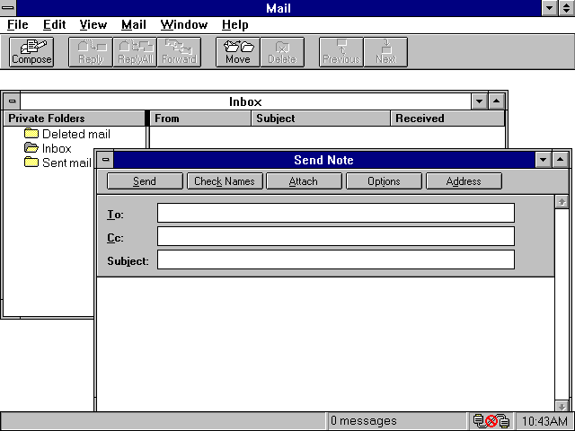 Windows 3.1 email app screenshot